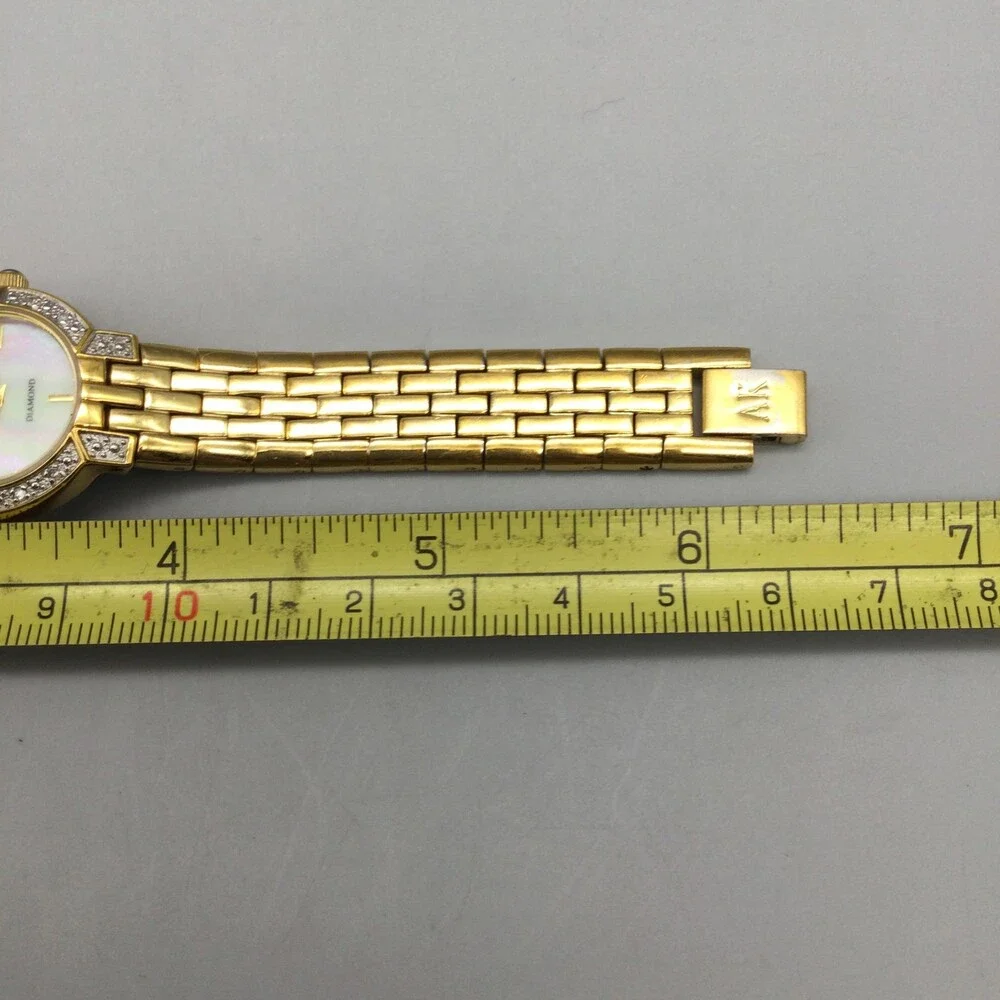 Anne Klein Diamond Womens Watch 24mm MOP Gold Tone Bracelet New Battery 6.25